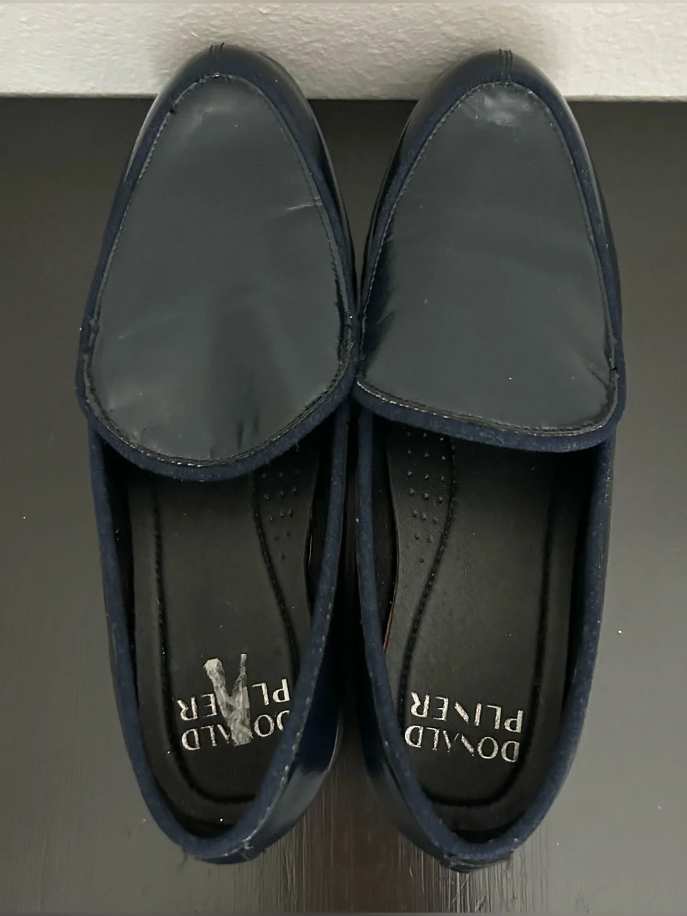 Donald Pliner Navy Crinkle Patent Leather Chunky Loafers Womens 8.5 Shoes